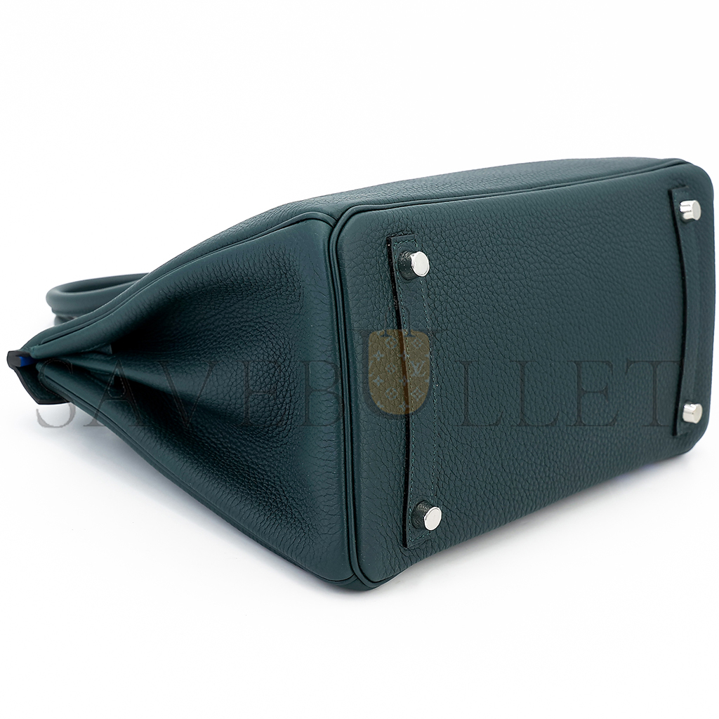 H**mes master birkin 25 togo leather cypress green and glass blue with silver buckle bag 8241275657 (25*20*13cm)